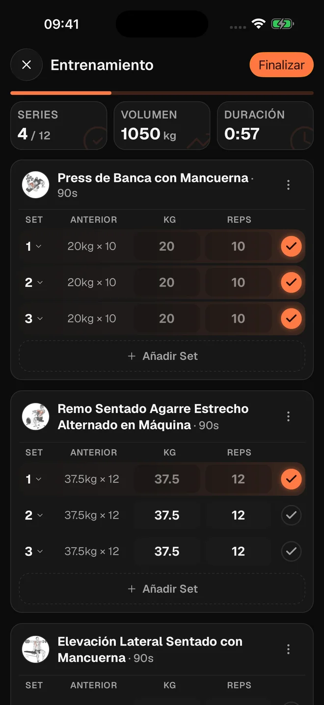 Entrenamiento en MuscleApp