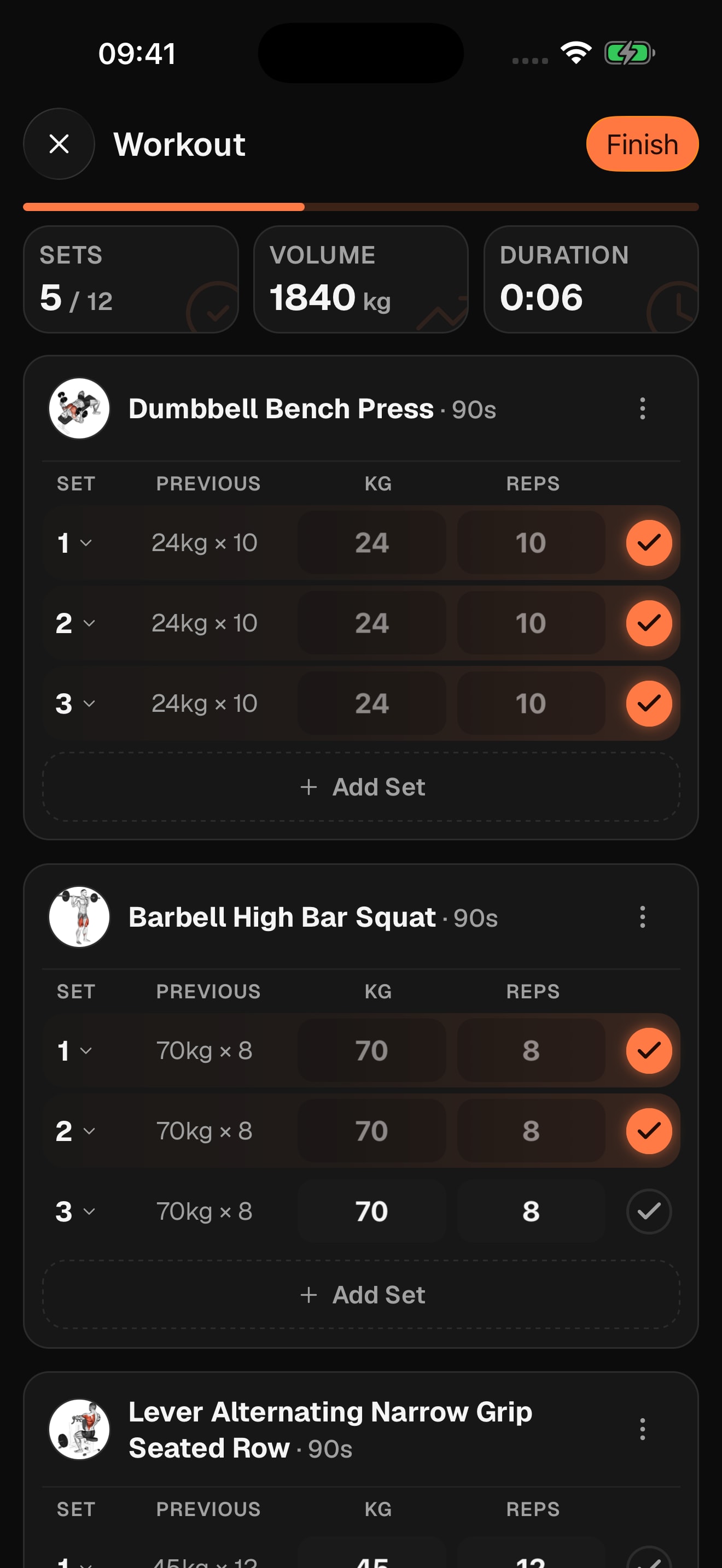 Workout in MuscleApp