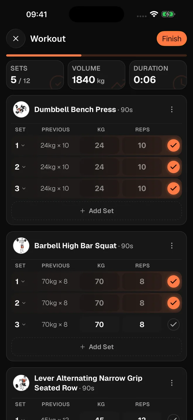 Workout in MuscleApp